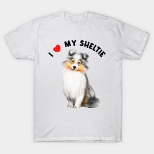 I Love My Sheltie Cute Sheltie Puppy Dog Watercolor Art T-Shirt